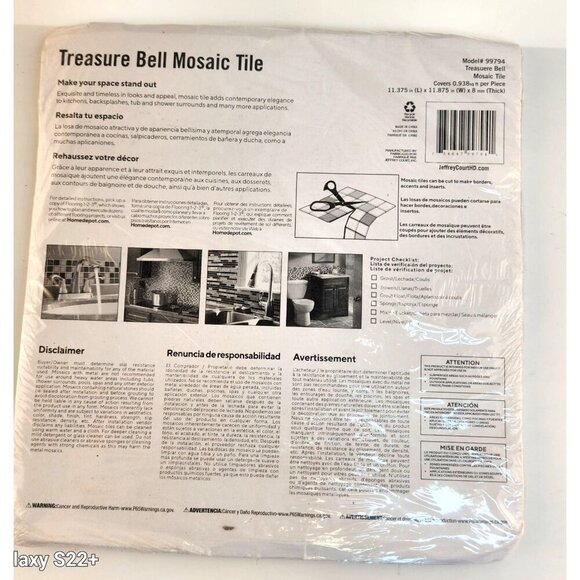 Treasure Bell Mosaic Tile Sheet 11.75" X 11.75" Metallic Silver Indoor Use Only - Picture 2 of 9